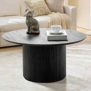 Owen Charcoal 31.5 in. W Modern Coffee Table with Vertical Slatted Wooden Base | The Home Depot