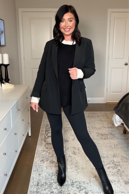 Business casual but with leggings. I’d personally switch out for faux leather leggings to dress it up some. Wearing med leggings & sweater and large blazer 

#LTKshoecrush #LTKworkwear #LTKstyletip