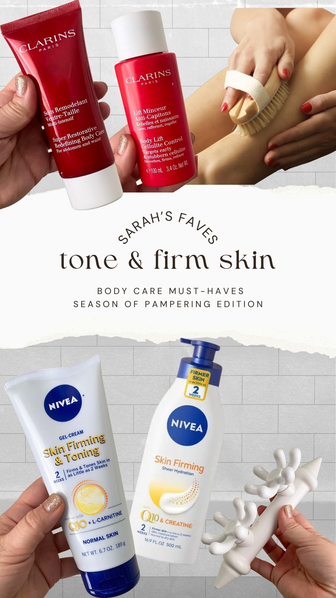 Starting a workout routine or looking to get your body back in shape for 2025? I've got you! Aside from eating healthy & working out, skin toning & firming solutions are a great addition to get your skin looking its best. Depending on your budget, the Nivea duo is a great dupe for the Clarins duo. With consistent use, skin firming products will help you achieve a more toned appearance. Add Ashley Black's FasciaBlaster to your nightly routine and you will be seeing results in no time!  

 #LTKCyberWeek #LTKHoliday #LTKBeauty