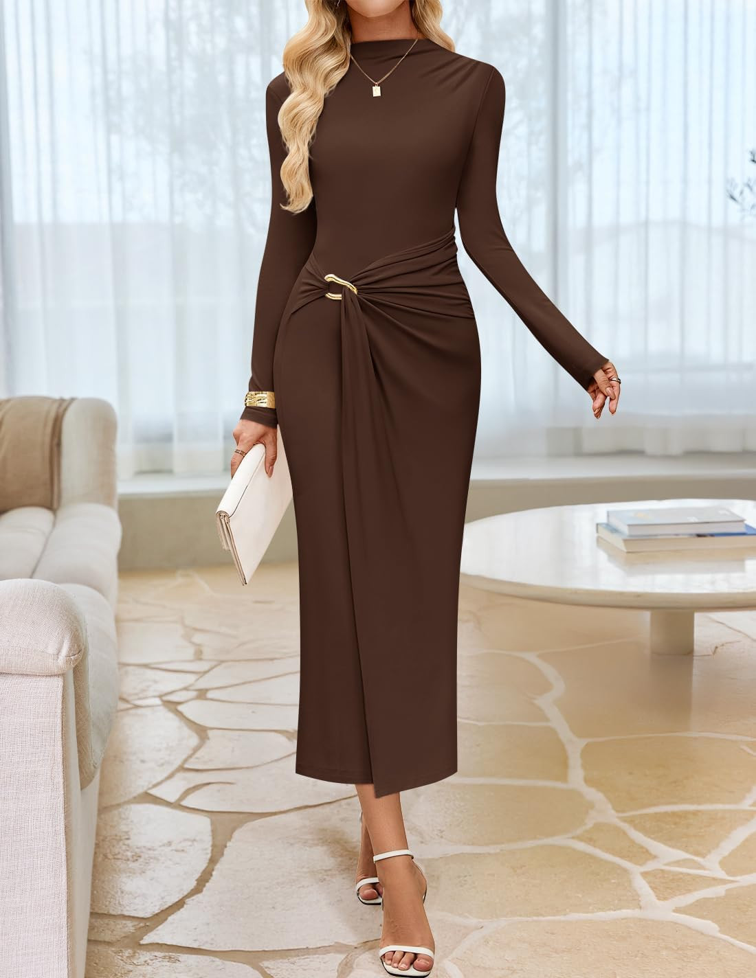ZESICA Womens Fall Long Sleeve Wedding Guest Midi Dresses | Amazon (US)