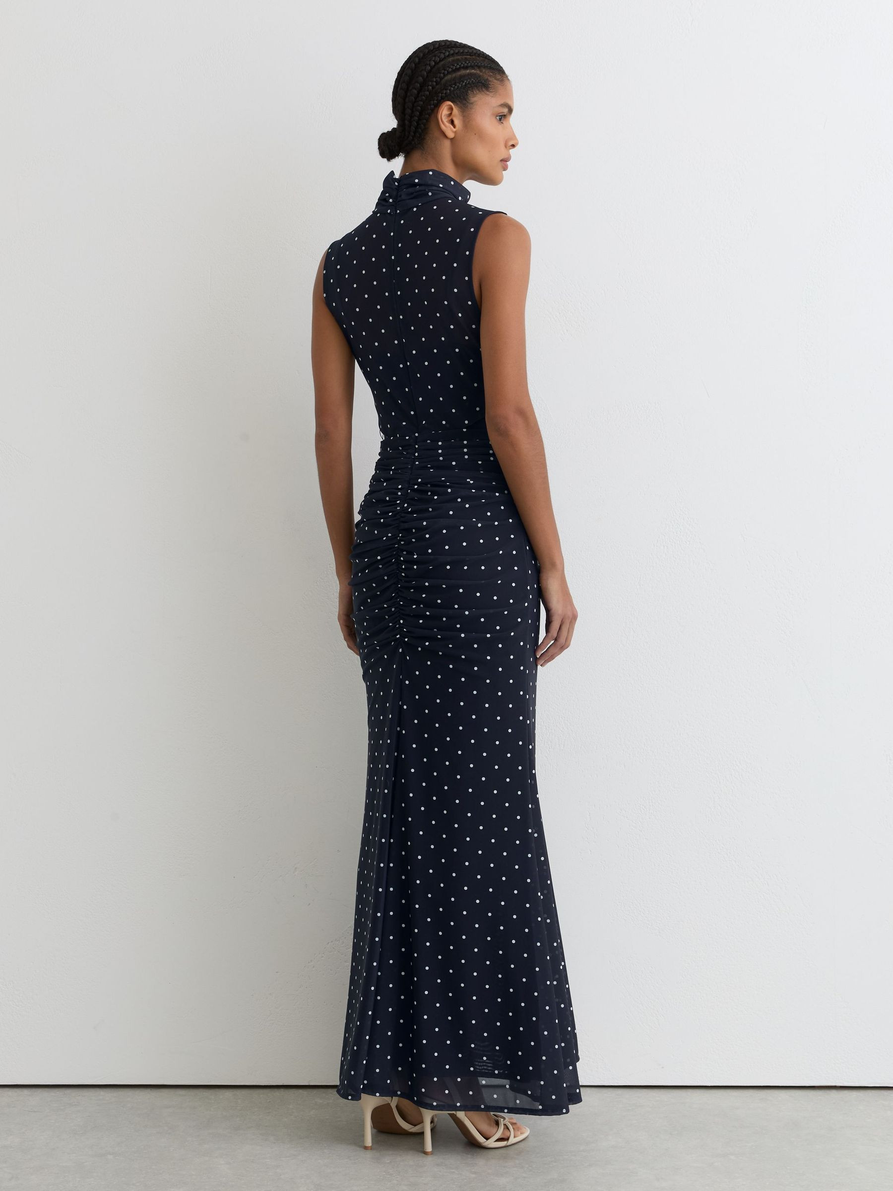 Reiss Polka-Dot Print Sleeveless Maxi Dress in Navy/Ivory - REISS | Reiss UK