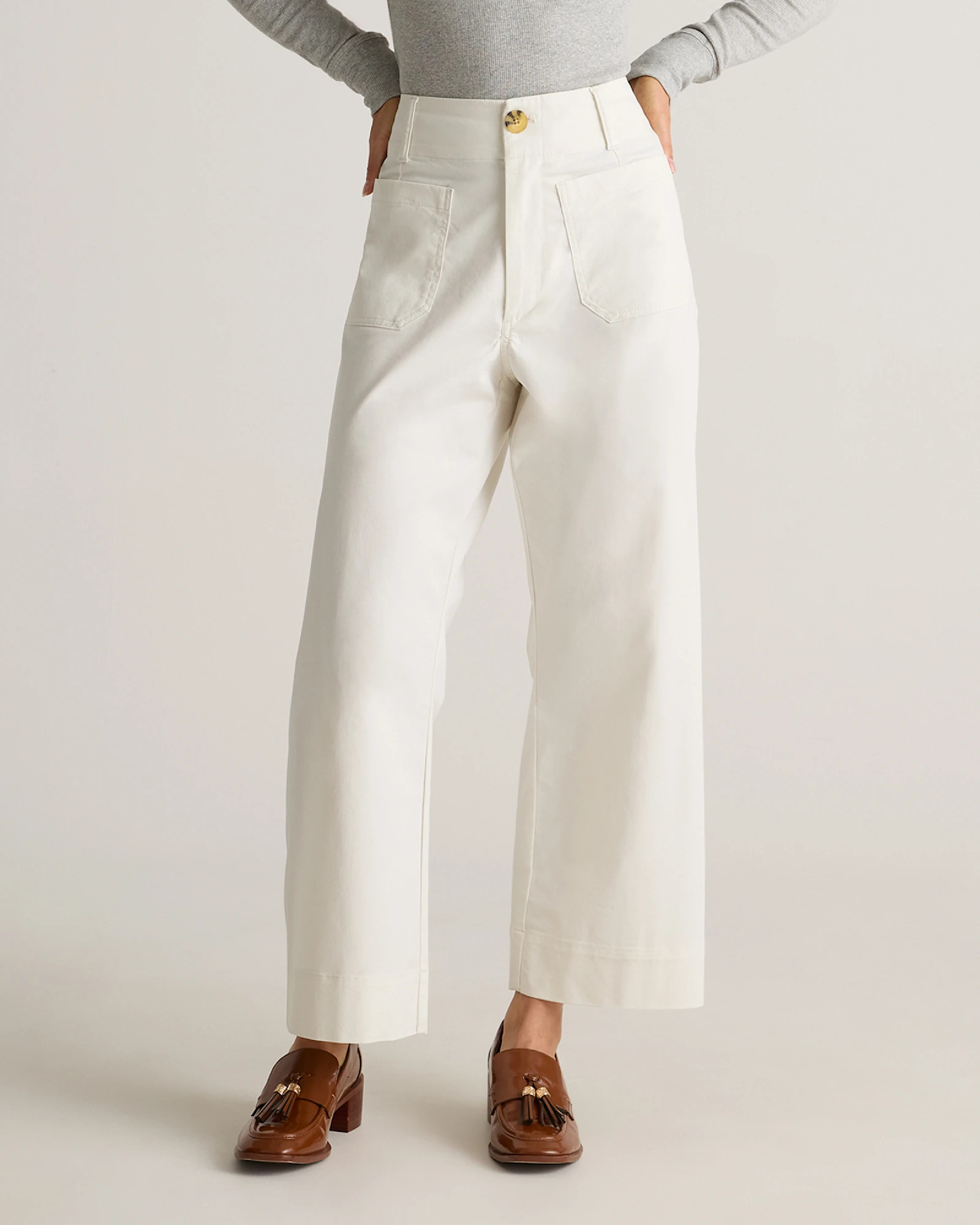 Organic Stretch Cotton Chino Cropped Wide Leg Pants | Quince