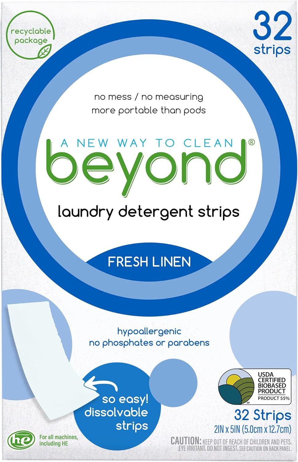 Beyond Laundry Detergent Strips [32 strips] - Fresh Linen - Eco-friendly, Hypoallergenic. Travel ... | Amazon (US)