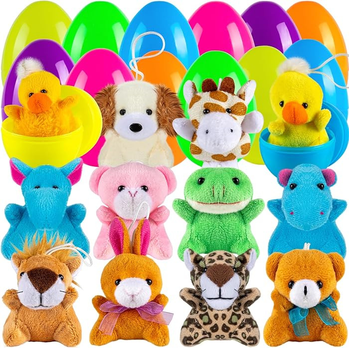 Sofier Plastic Easter Eggs with Animal Toys 12pcs Filled Easter Eggs 3.4" Easter Basket Stuffers ... | Amazon (US)