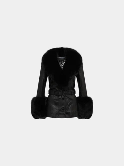 Saks Potts Lederjacke mit Fellbesatz in Schwarz (1264143) | STYLEBOP (DE)