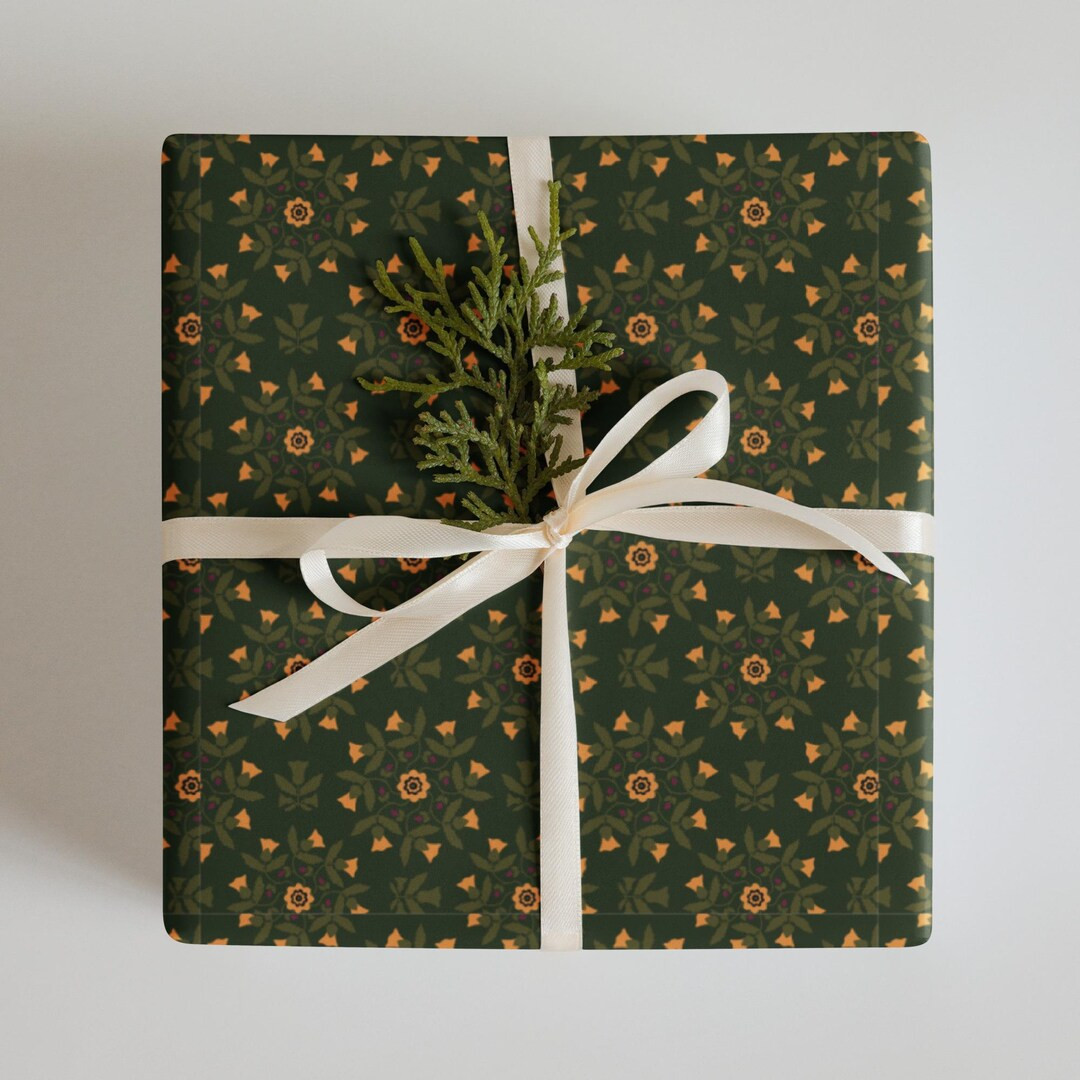 Dark Green Floral Wrapping Paper | Luxurious Botanical Gift Wrap | Holiday Special - Etsy Canada | Etsy (US)