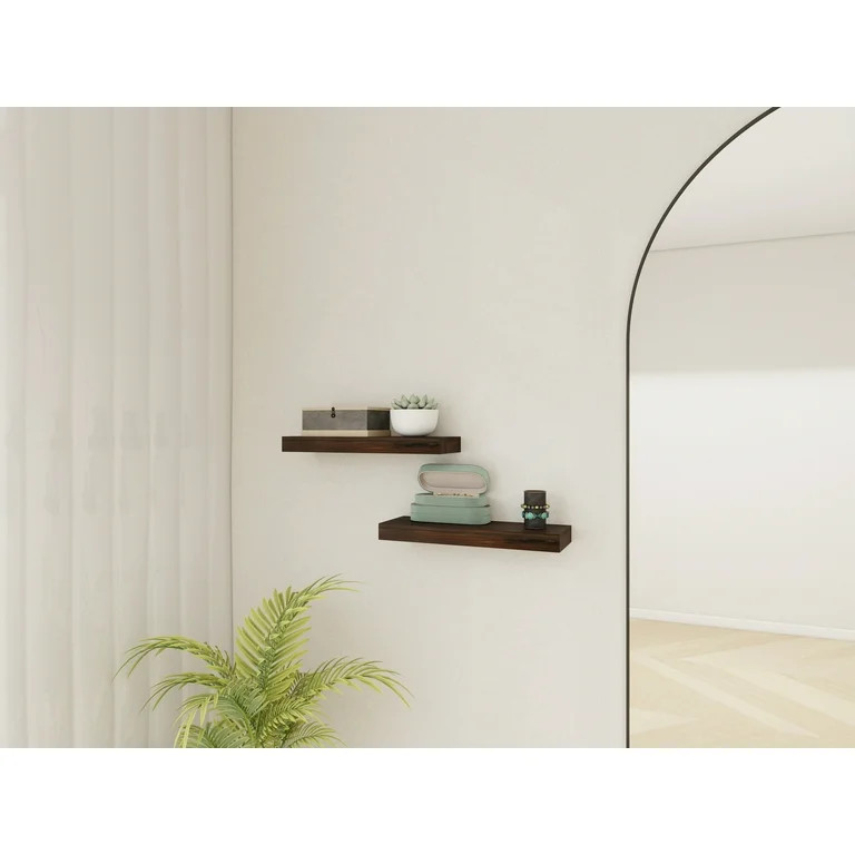 Mainstays Walnut 16.5" Wood Floating Shelves, Set of 2 | Walmart (US)