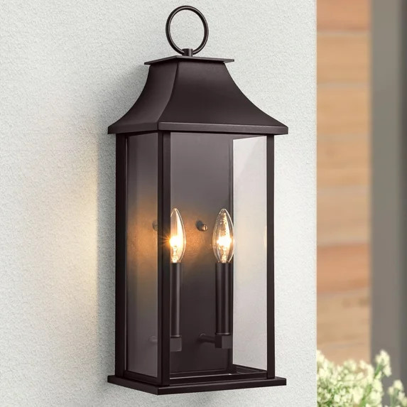Lawyettle 20.6" Dusk to Dawn Outdoor Wall Light, 2-Light Large Bronze Wall Sconce with Glass, Wat... | Walmart (US)