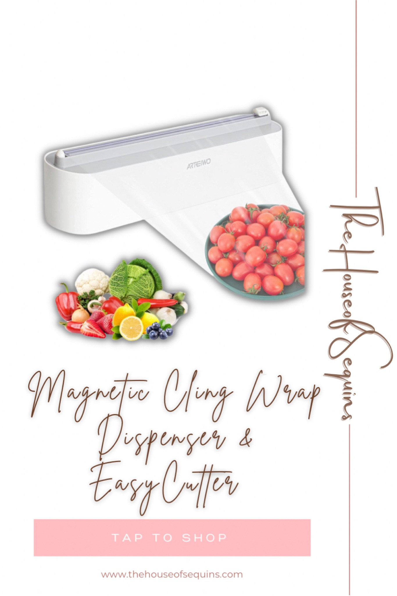 Magnetic cling wrap dispenser and easy cutter, works for baking paper and tinfoil.   Amazon finds, Walmart finds. #thehouseofsequins #houseofsequins #tiktok #reels #lifehacks #kitchen  