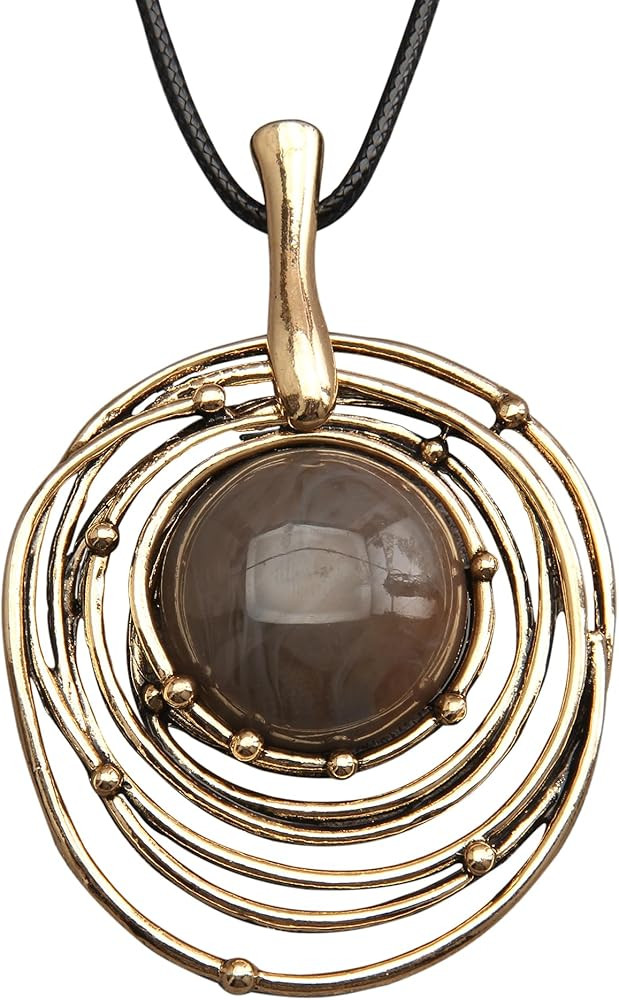 HAPPILOOPS Bohemian Women's Leather Long Pendant Necklace Sweater necklace Adjustable Leather Ret... | Amazon (US)