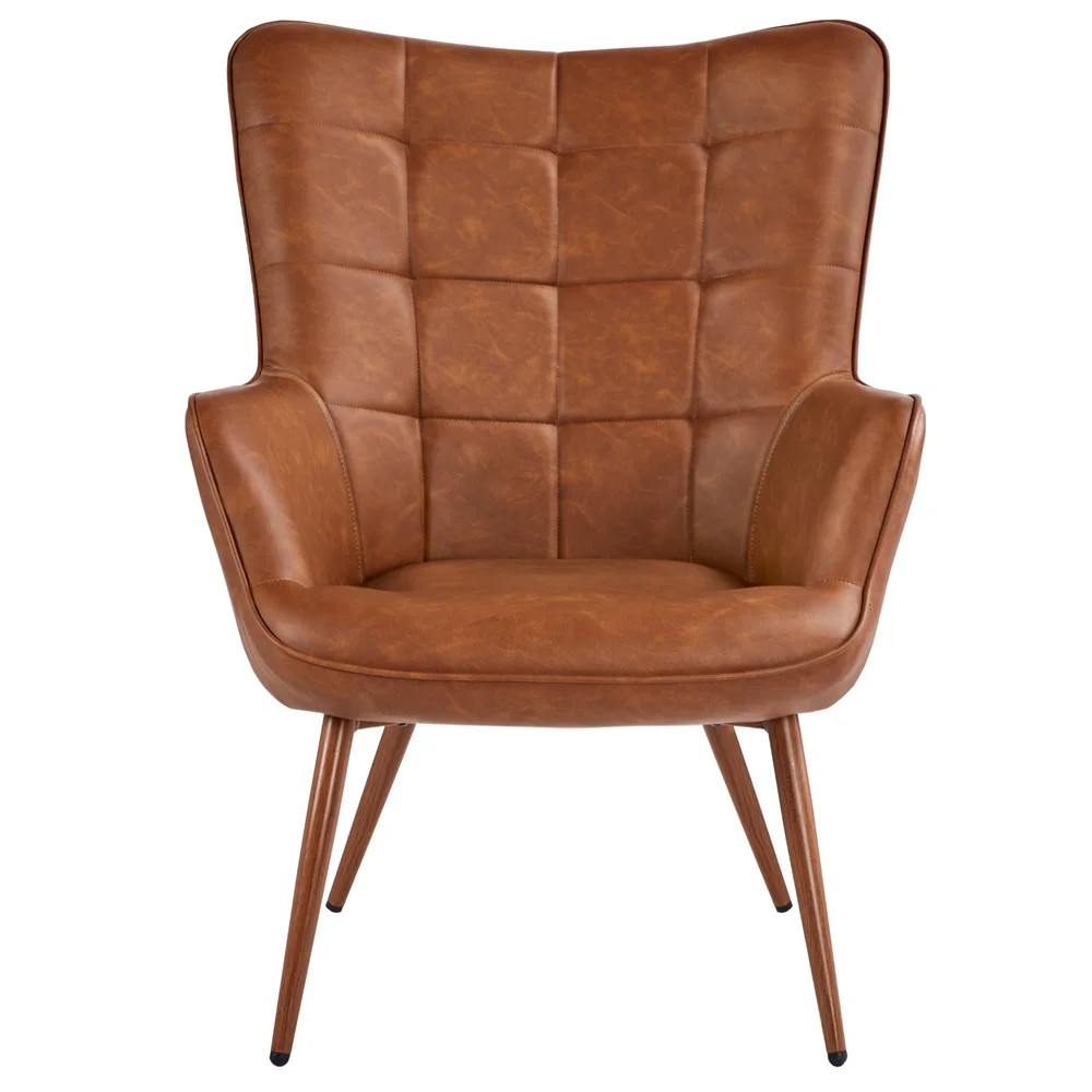Easyfashion Contemporary Faux Leather Wingback Chair, Brown | Walmart (US)