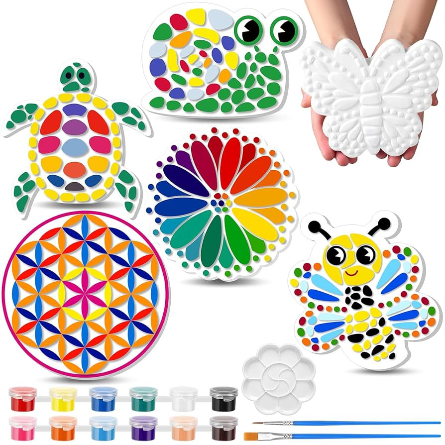 6 Pack Paint Your Own Plaster Stones - Kids Summer Arts and Crafts Garden Handprint Stepping Ston... | Amazon (US)