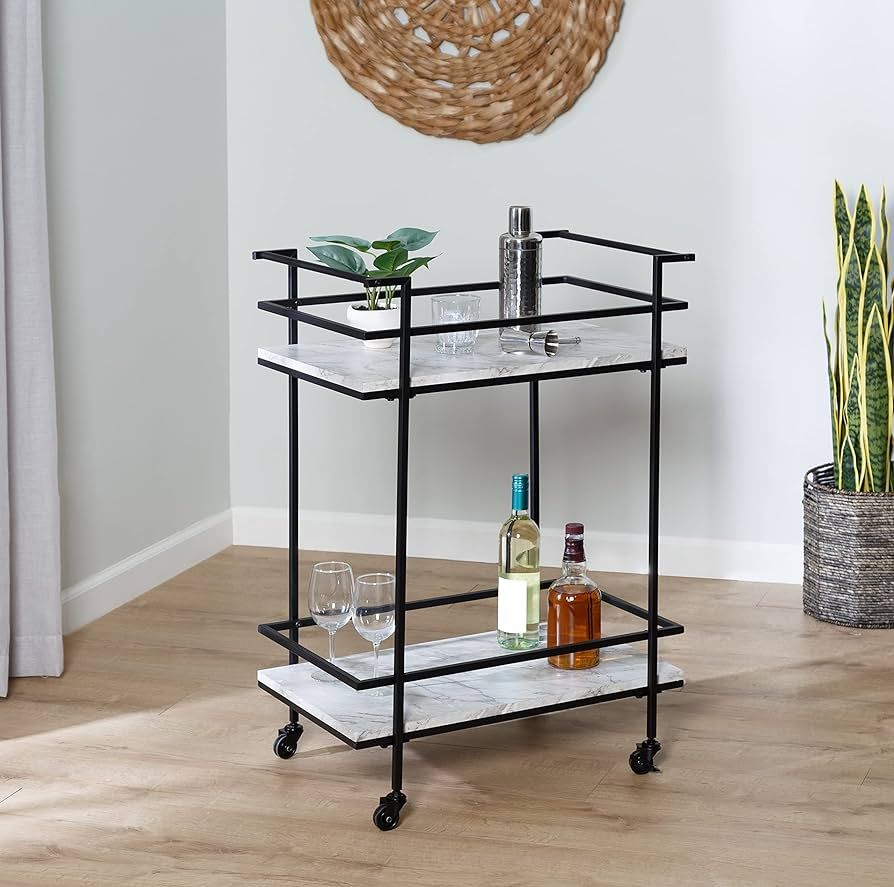 Honey-Can-Do 2-Tier Rolling Bar & Serving Cart, Black & White Faux Marble CRT-09808 Black | Amazon (US)