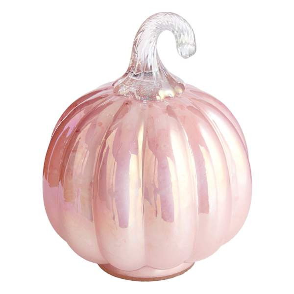 Pink Iridescent Glass Pumpkin, 6" | At Home