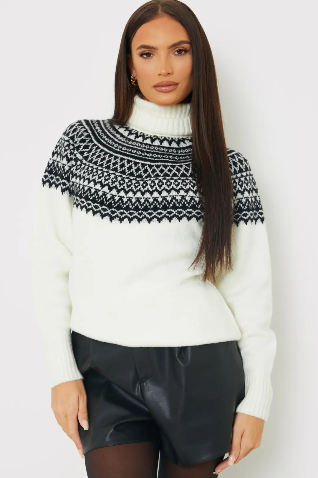 Fairisle Roll Neck Longline Knit Jumper | In The Style (UK)