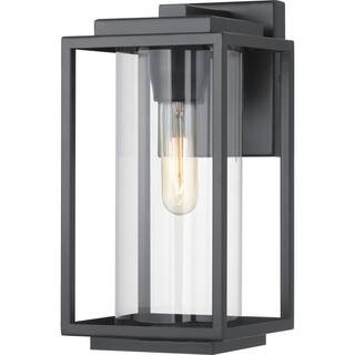 Macstreet 12 in. 1-Light Matte Black Modern Outdoor Wall Lantern with Clear Glass | The Home Depot