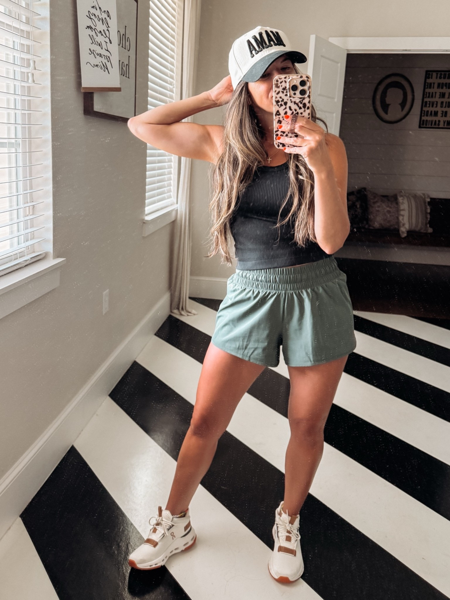 workout outfit! 
Ribbed tank: s; size up if between 
shorts: xs
On clouds: tts
Code michelle15 on mama hat

#LTKootd #LTKgrwm #LTKdayinmylife