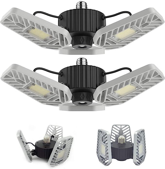 LZHOME 2-PACK LED Garage Lights, 6500Lumens E26/E27 Adjustable Trilights Garage Ceiling Light ,60... | Amazon (US)