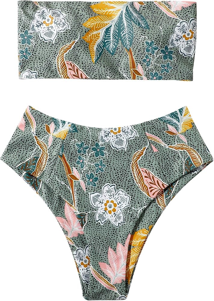 OMKAGI Women Bandeau Bikini Swimsuits Cheeky Off Shoulder Bathing Suit | Amazon (US)