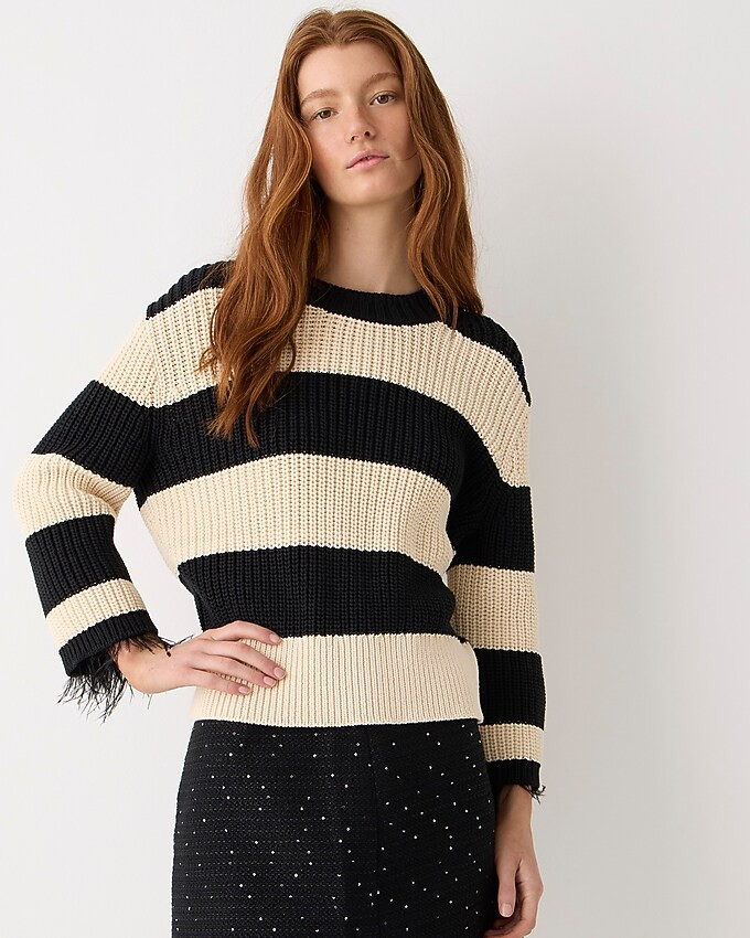 Collection feather-trim crewneck sweater | J. Crew US