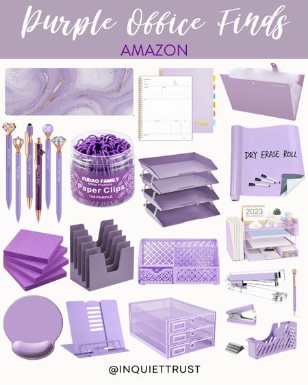 These office supplies including mouse pads, pens, paper clips, document organizers, folders, and notepads, are perfect for showing off your love of purple!
#officefinds #amazonfinds #organizationtips #workfromhome

#LTKstyletip #LTKfindsunder50 #LTKhome