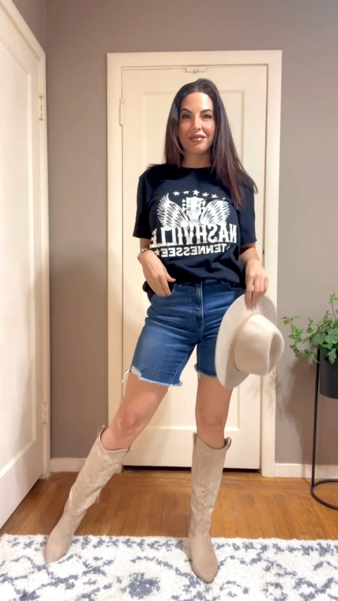 🤠 Yeehaw! I am here for this country wave happening right now! Wearing a medium in the tee, a 2 in the shorts, and I actually sized down a whole size in the boots-wearing a 6-and they are THE most comfortable boots I have ever put on! Memory foam insole. I like to scotchguard my boots from Target; linking what I use to keep them looking new (and waterproof!)
Country, cowboy, cowgirl, tan boots, cowboy boots, pink lily, target boots, trending, Yellowstone 

#LTKshoecrush #LTKunder50 #LTKstyletip