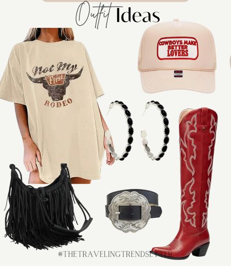 Concert outfit ideas - country concert A Amazon - tee shirt dress - red boots - cowgirl boots - booties - trucker hats a belt - bag 

#LTKfindsunder50 #LTKstyletip #LTKfindsunder100