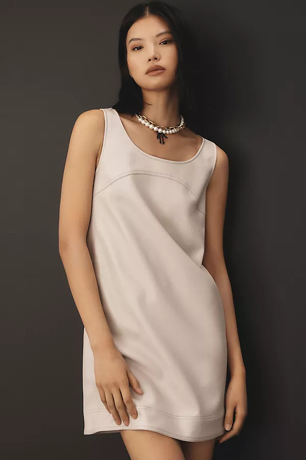 Faux-Leather Scoop-Neck Shift Mini Dress | Anthropologie (US)