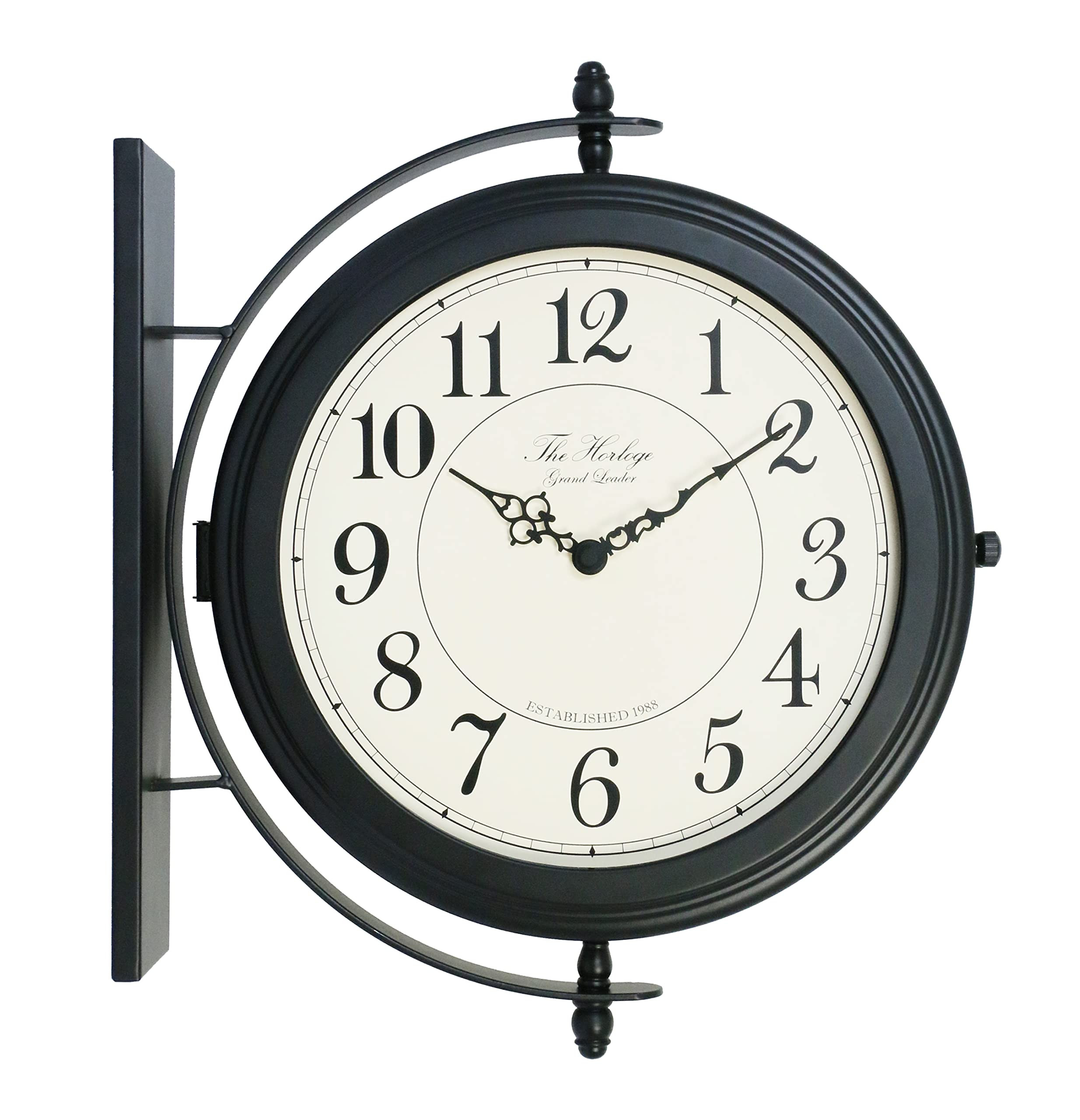 Bestime Black Finish 16inch Double Sided Wall Clock Wrought Iron, Metal, Quiet, Easy Read Two Faces  | Amazon (US)