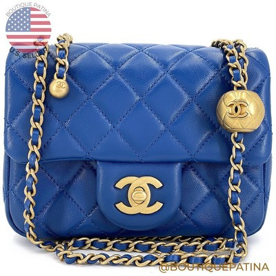 Chanel Blue Lambskin Pearl Crush Square Mini Flap Bag GHW 68718 | eBay US