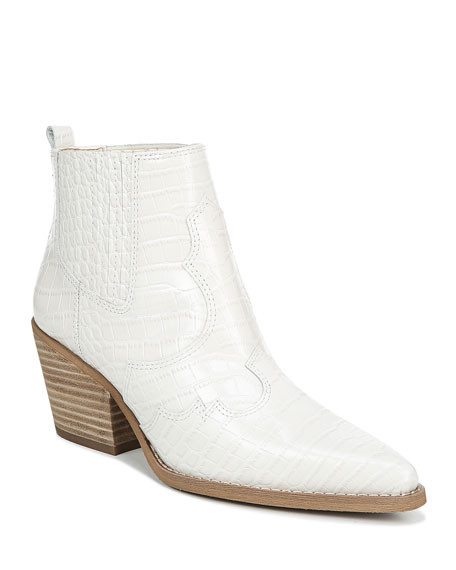 Sam Edelman Winona Croc-Embossed Leather Western Booties | Neiman Marcus