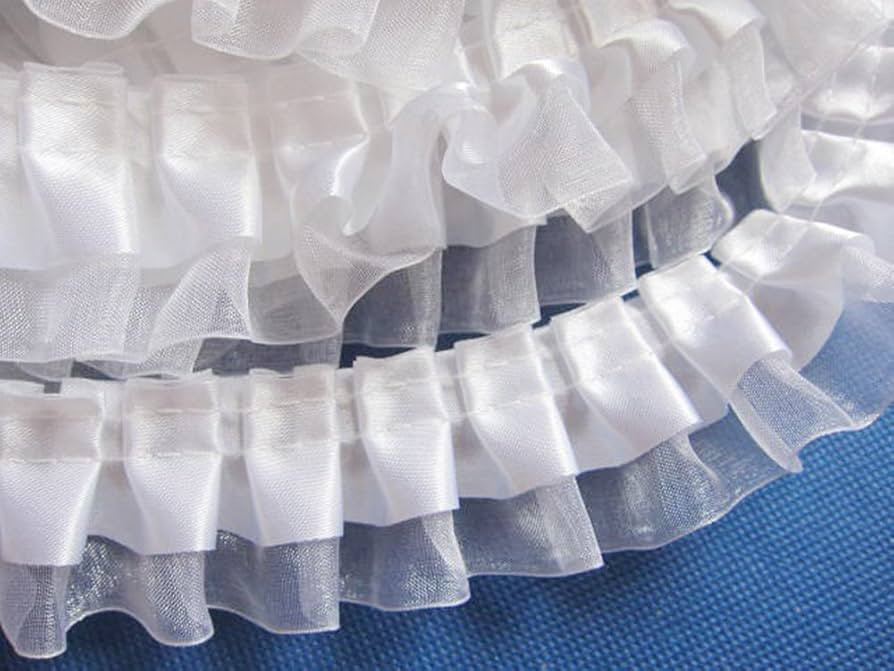 YCRAFT Pack of 5y Two Tone Satin Organza Lace Edge Trim 1.5" Wedding Ribbon Sewing-White | Amazon (US)