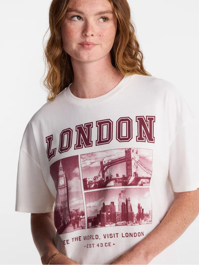 No Boundaries Washed Graphic Boyfriend Tee, Women's XXS-XXL | Walmart (US)