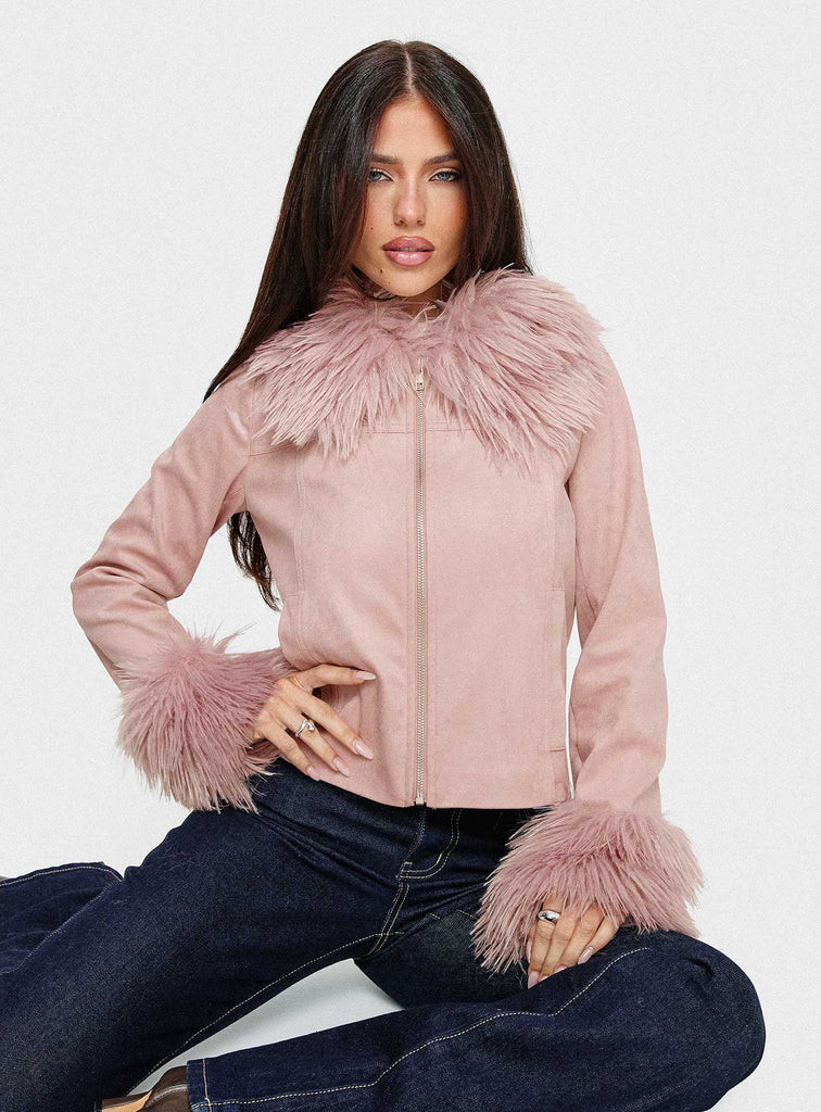 Jeanna Suede Faux Fur Detail Jacket Pink | Princess Polly US