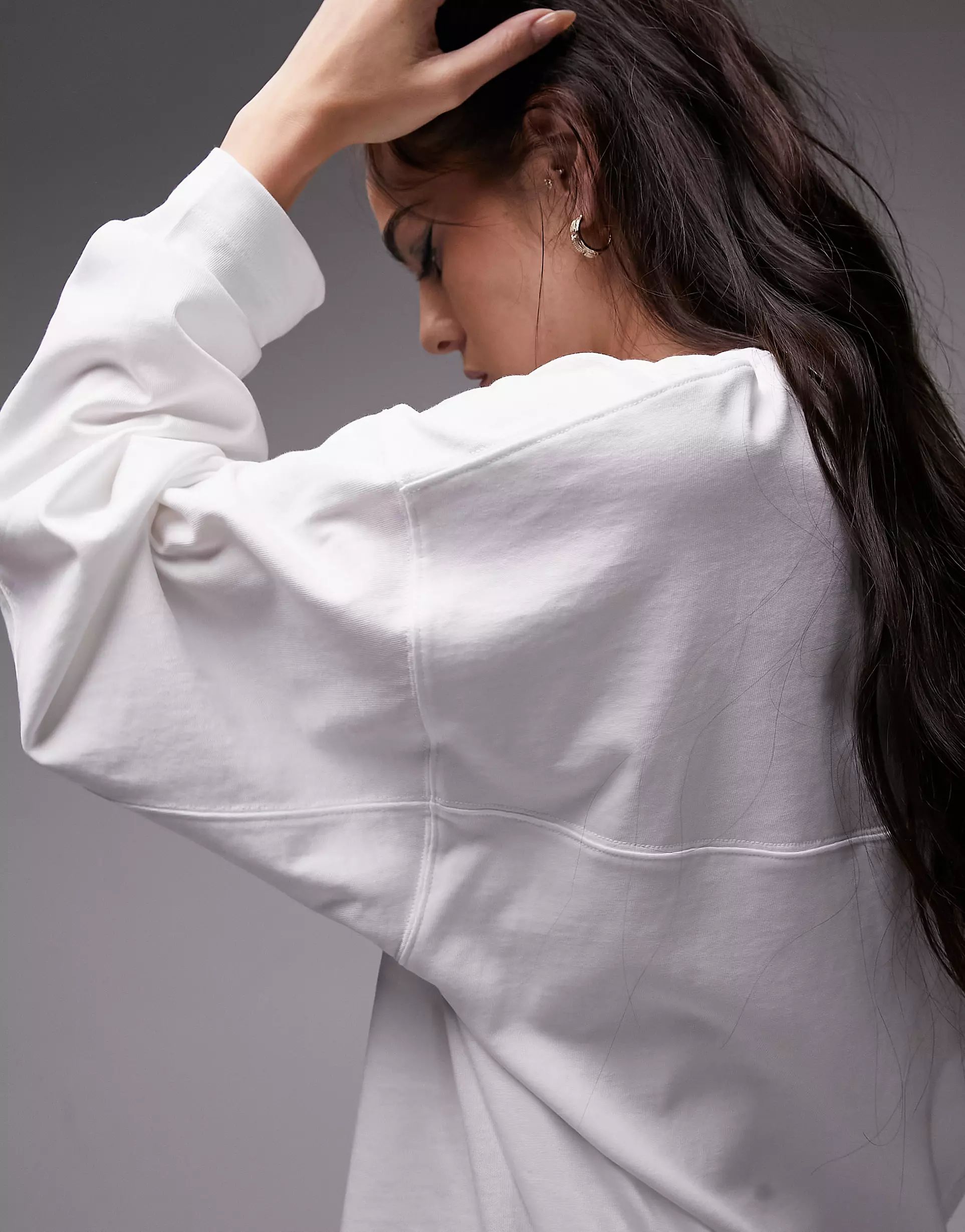 Topshop premium seam detail long sleeve skater in white | ASOS (Global)