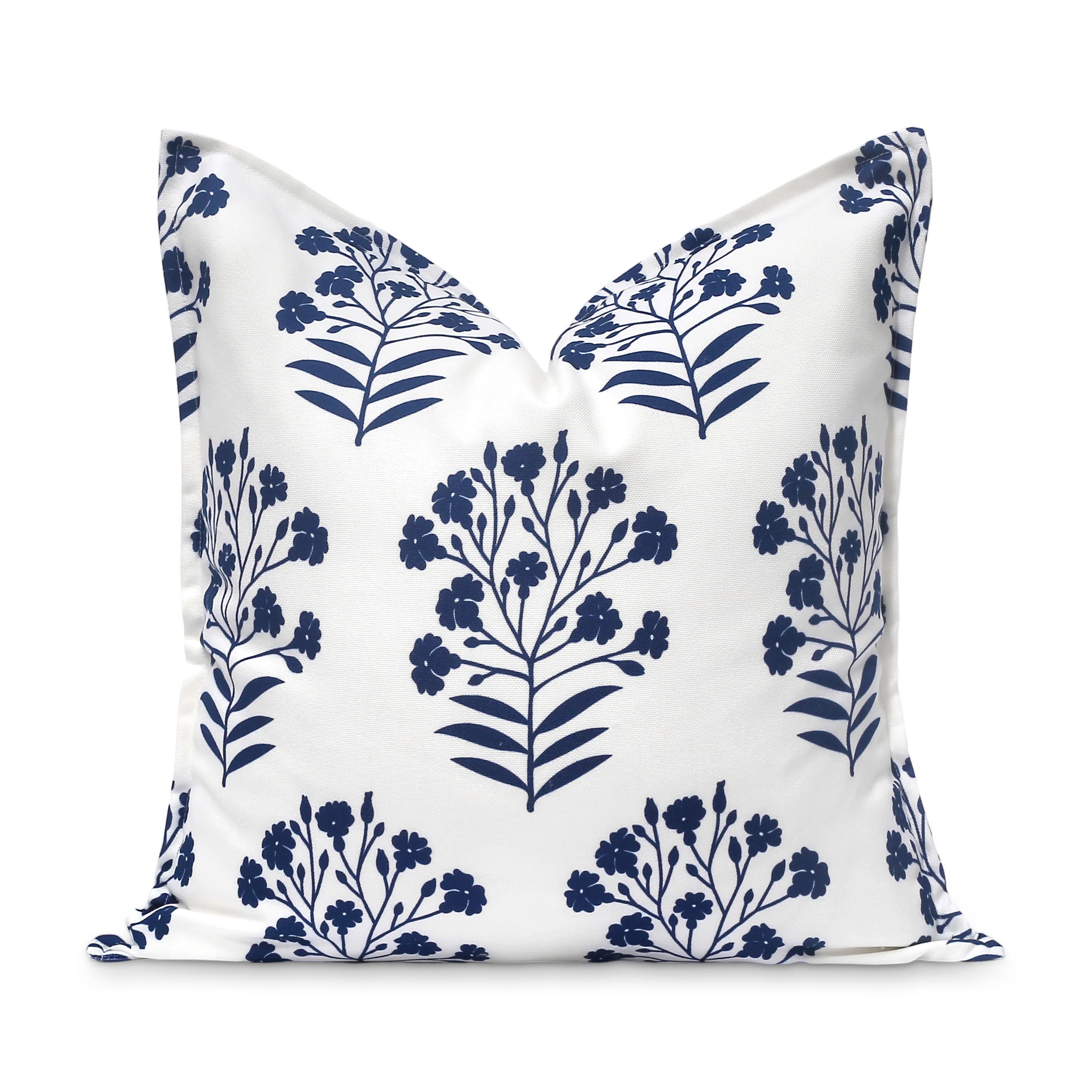 Coastal Indoor Outdoor Throw Pillow Cover Only, Floral, Navy Blue, 20 | Hofdeco
