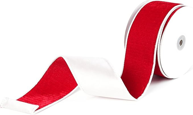 Mayreel 2.5 Inch Two-Tone Red and White Reversible French Velvet Wired Edge Ribbon, Christmas Rib... | Amazon (US)