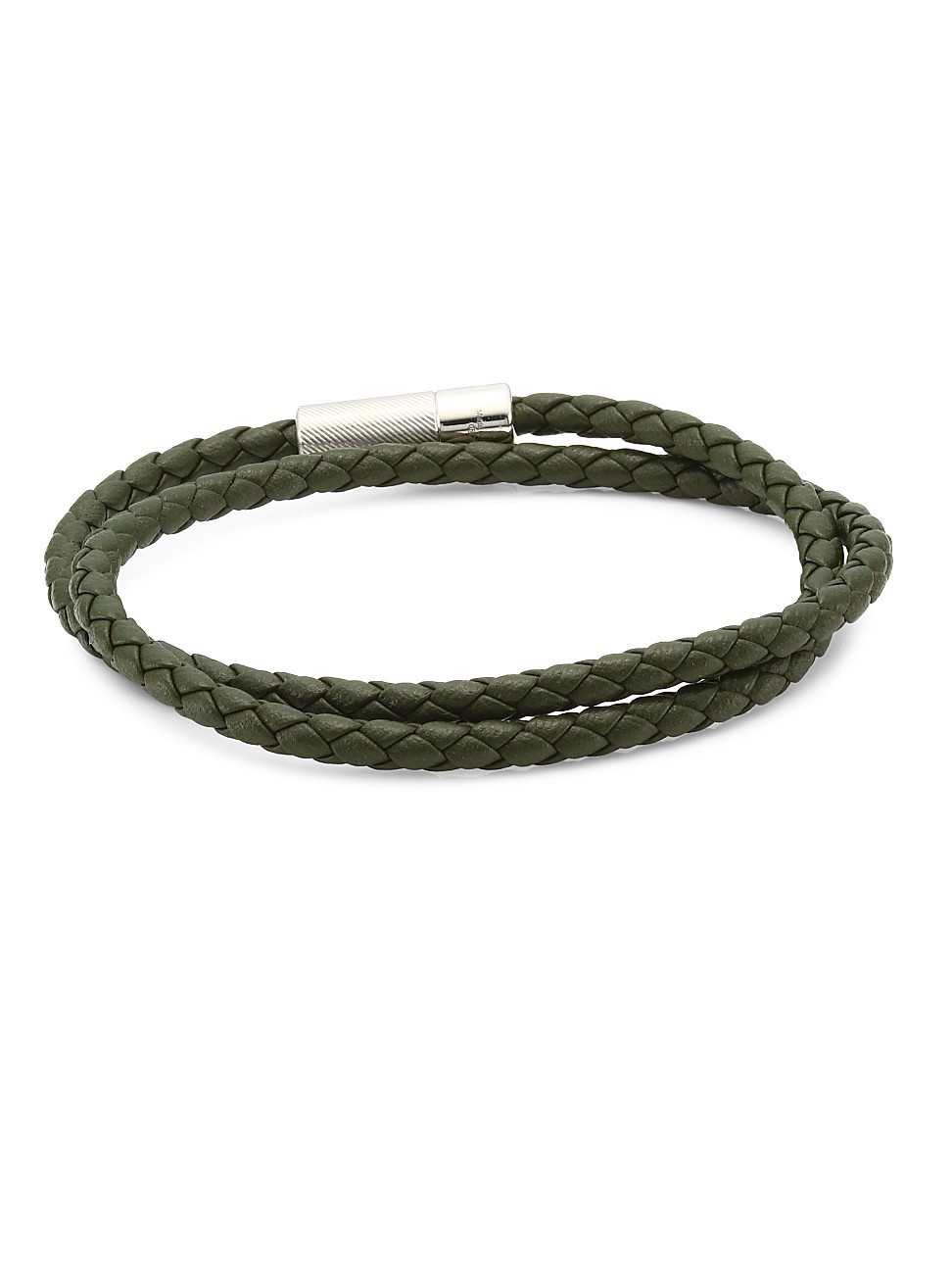 Tateossian Men's Pop Rigato Scoubidou Silver & Leather Braided Bracelet - Green - Size Medium | Saks Fifth Avenue
