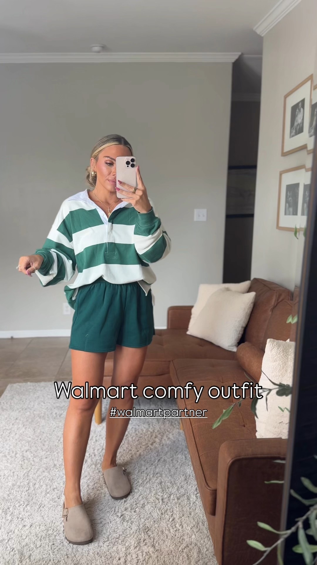 #walmartpartner, how cute is this Walmart comfy outfit. I’m wearing a size small and the shorts and a medium in the pullover.! #walmartfashion @walmartfashion 