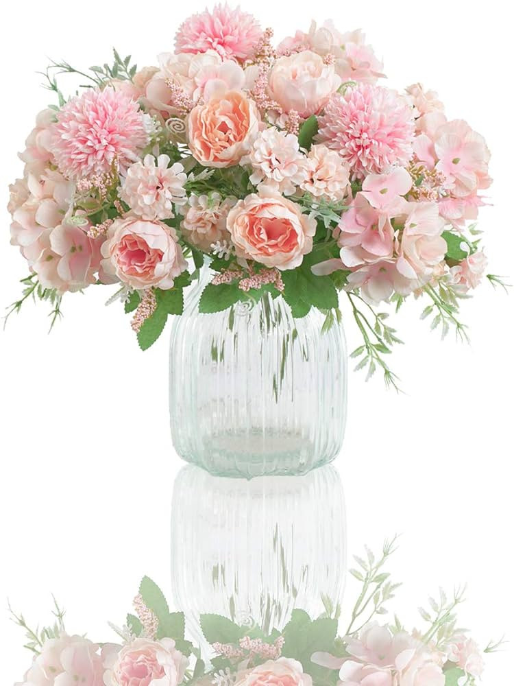 Artificial Flowers, 2 Pack Fake Peony Silk Hydrangea Bouquet Decor Plastic Carnations Daisy Reali... | Amazon (US)