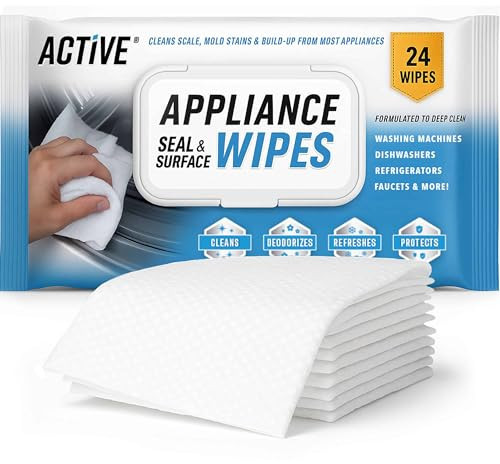 ACTIVE Home Appliance Surface Cleaner Wipes Heavy Duty Wipe for Cleaning Washing Machine, Dryer Stainless Steel Refrigerator, Glass Cooktop, Microwave, Dishwasher, Counter, Tile - 24 Large Wipes | Amazon (US)