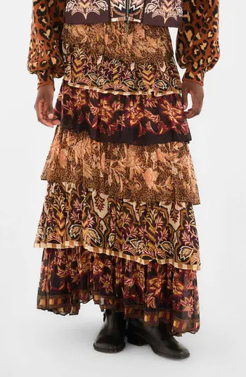 FARM Rio Mixed Scarf Print Tiered Ruffle Maxi Skirt | Nordstrom | Nordstrom