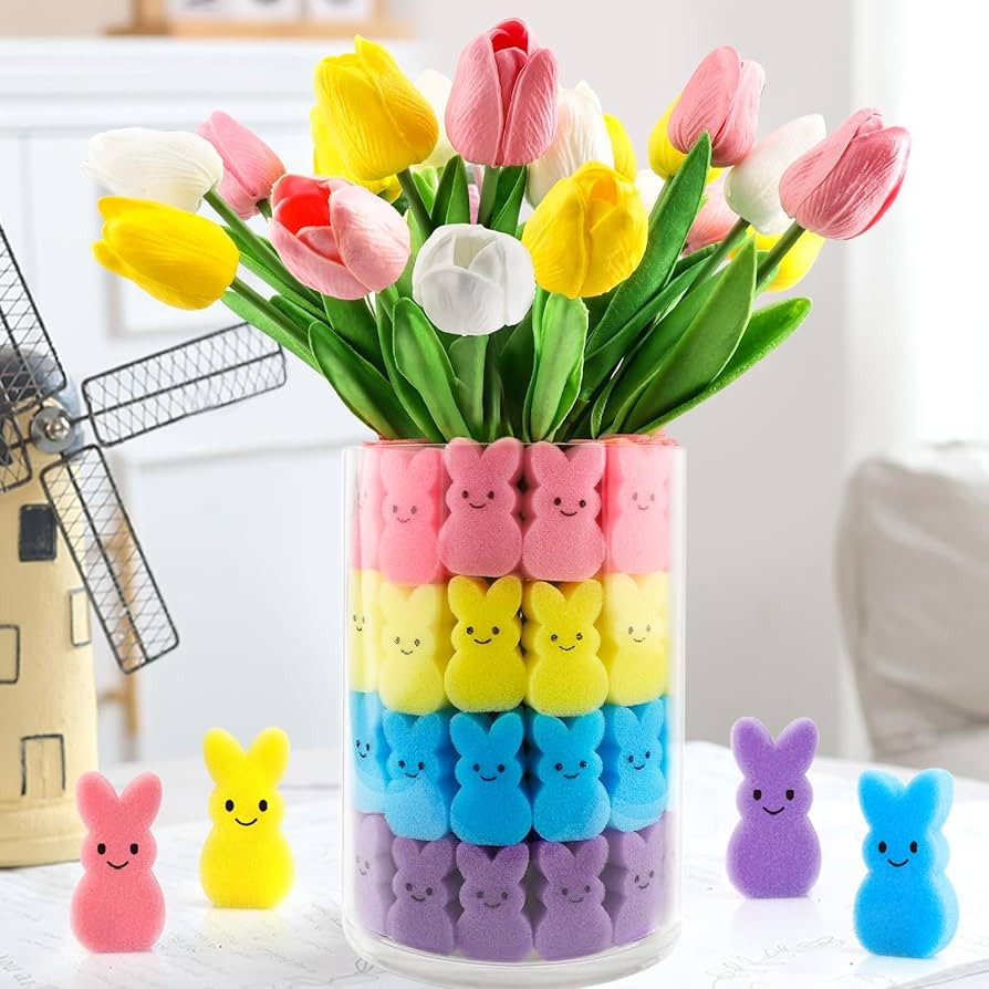 Easter Decorations Easter Decor 15pcs Artificial Tulips with 48pcs Bunnies Vase Filler Spring Dec... | Amazon (US)