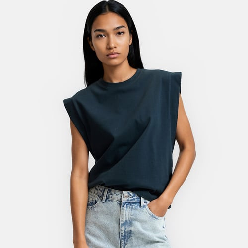 Cotton Sleeveless Vest Top with Crew Neck | La Redoute (UK)