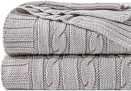 NTBAY 100% Cotton Cable Knit Throw Blanket Super Soft Warm Multi Color (51 x 67 inches, Silver Gr... | Amazon (US)