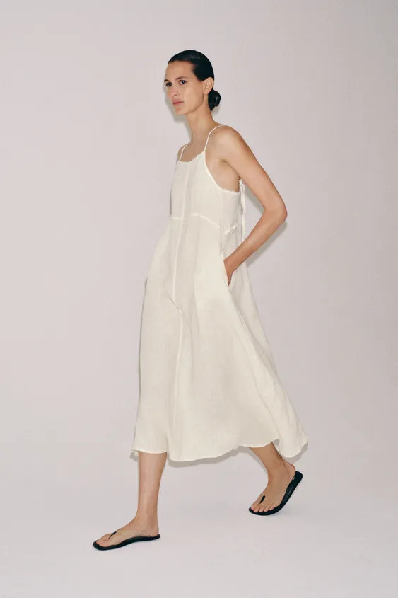ZW COLLECTION 100% LINEN MIDI DRESS | Zara US