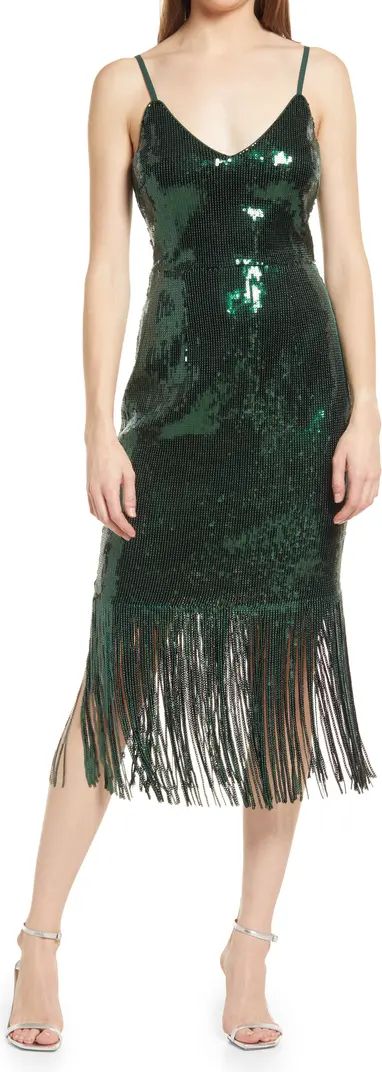 Anjou Sequin Fringe Sleeveless Midi Dress | Nordstrom