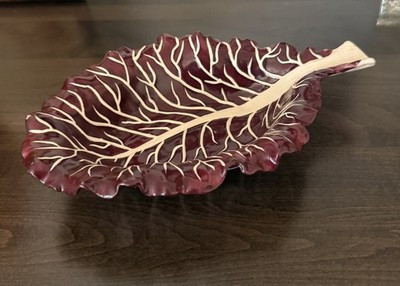 Handpainted vintage purple cabbage radicchio leaf serving dish Majolica style  | eBay | eBay US