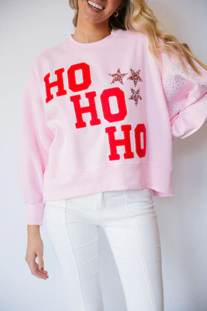 HO HO HO LIGHT PINK PULLOVER | Judith March