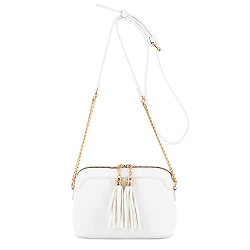 V+BENIE Tassel Small Crossbody Bag with Chain Strap Small Purse Handbags for Women, White | Amazon (US)